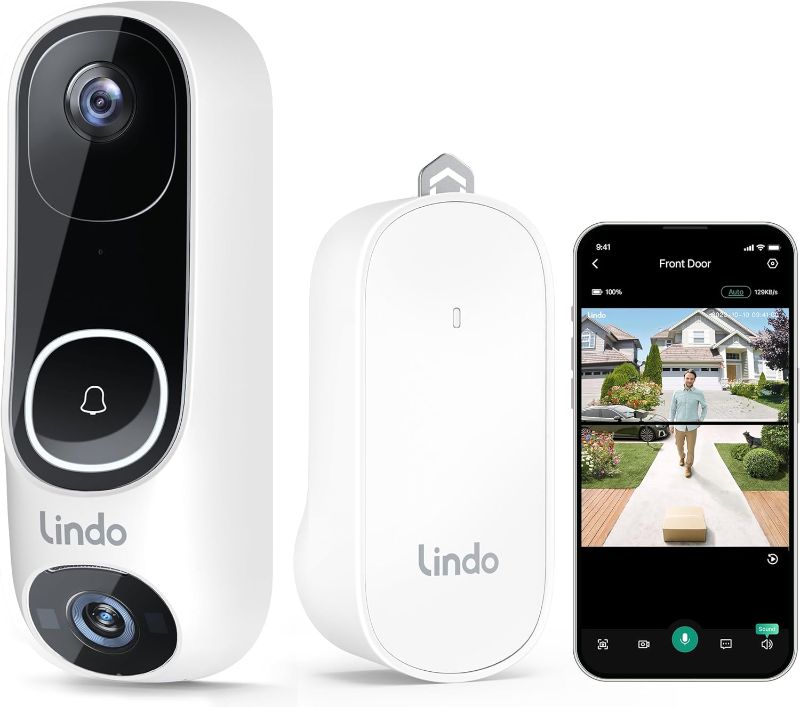 Photo 1 of Lindo Pro Dual Camera Video Doorbell with Chime 2K - Over 190° Widest Field of View Removes Blind Spot, 5MP Wireless Doorbell Camera with Triple Detection, 5-Min Installation, Battery Powered
