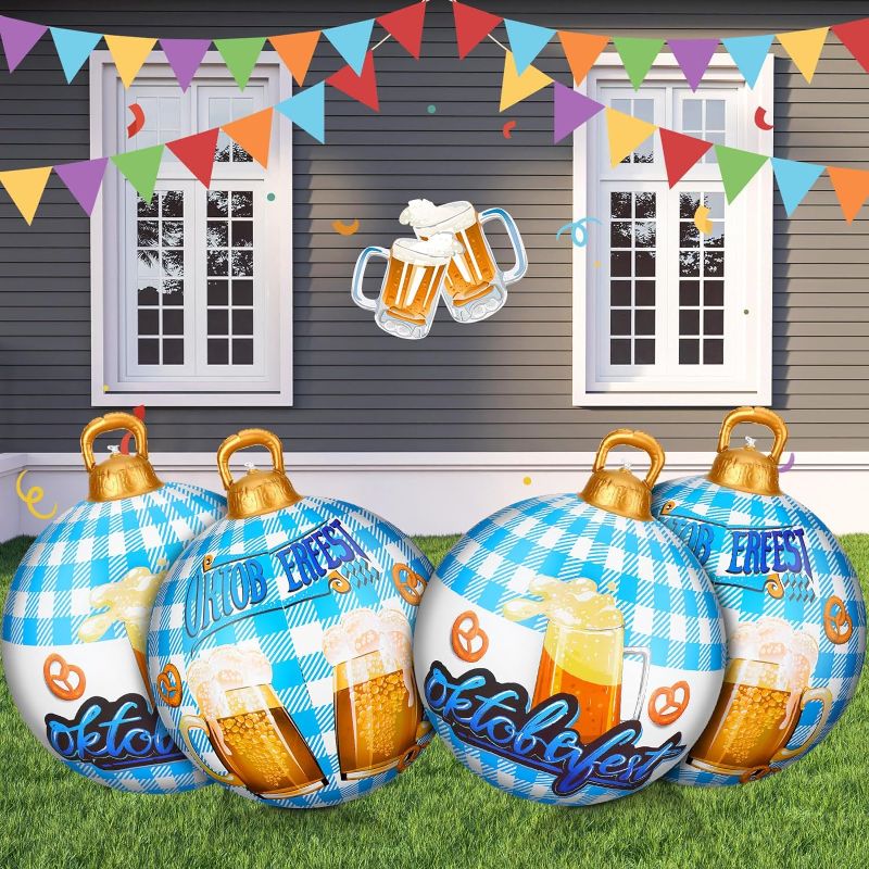 Photo 1 of 4 Pcs 24 Inch Large Oktoberfest Inflatable Ball Decorations PVC Giant German Oktoberfest Party Decor Oktoberfest Blow up Ornament Balls for Indoor Outdoor Garden Yard Tree Pool Lawn Party Supply
