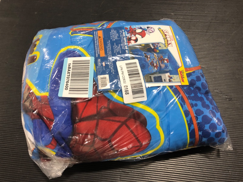 Photo 1 of Marvel Spidey and his Amazing Friends Team Red, White, and Blue 4 Piece Toddler Bed Set - Comforter, Fitted Bottom /Flat Top Sheet, and Reversible Pillowcase
