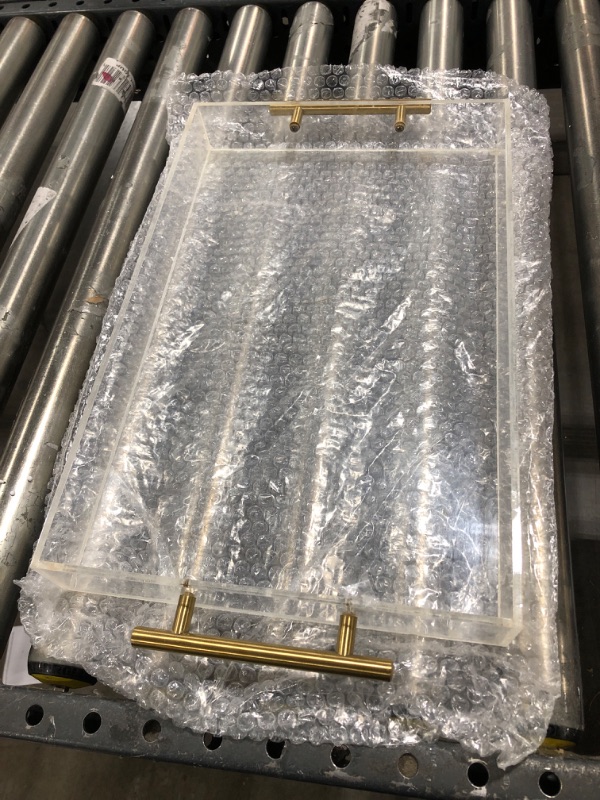 Photo 1 of 11x14 Clear Acrylic Tray with Gold Handle,Rectangular Acrylic Decorative Tray for Home