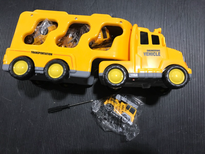 Photo 2 of 13 IN LENGTH, TEMI Construction Truck Toys Cars for Toddlers 3-5 - 7-in-1 Friction Power Vehicle Toy for 3 4 5 6 Year Old Boys, Carrier Transport Trucks for Kids 3-5 Years, Car Toys Set for Age 3-9 Boys & Girls 7 CARS