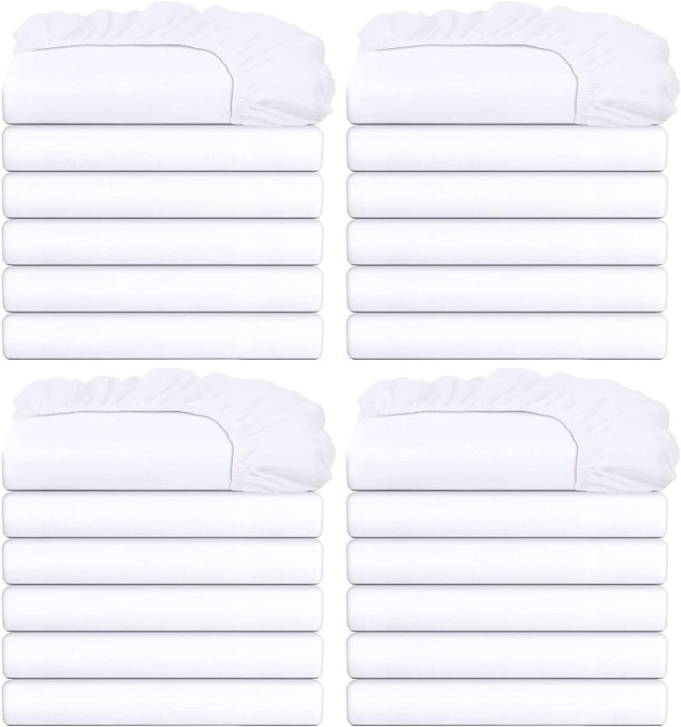 Photo 1 of 10 Pack Bedding Twin Fitted Sheets Bulk Polyester Fitted Bed Twin Size Sheet 38'' x 75'' Single Size Bottom Sheets up to 12 Inches (White)
