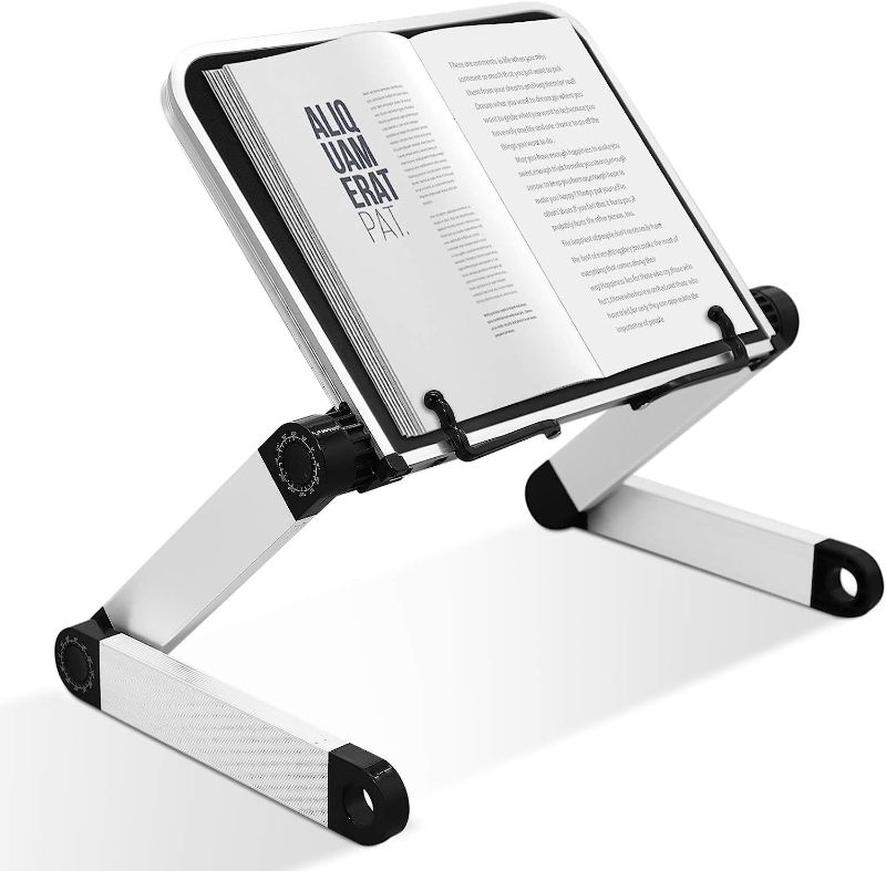 Photo 1 of Extra Large Book Stand Adjustable for Bed Sofa,Multifunctional Laptop Stand Book Holder with Page Clips,Ergonomic Multi Heights Angles Adjustable,Cooking Book Stands for Heavy Textbook Portable 19.5 x 10 inches Black