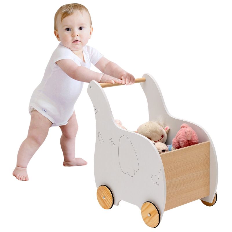 Photo 1 of 2-in-1 Baby Learning Walker Wooden Toddler Push Walker Toys w/ Wheels
