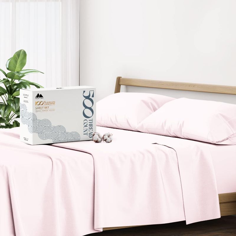 Photo 1 of 500 Thread Count 100% Cotton Sheet Split King Sheets Set, 5-Piece Long - Staple Pure Cotton Best Sheets for Bed, Cooling, Soft & Silky Sateen Weave Fits Mattress Upto 16'' Deep Pocket, Blush
