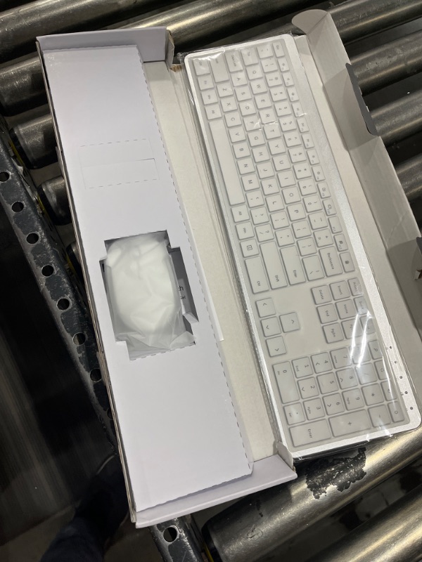 Photo 1 of Wireless Keyboard and Mouse Combo - Full Size Slim Thin Wireless Keyboard Mouse with Numeric Keypad with On/Off Switch on Both Keyboard and Mouse - White & Silver Silver and white keyboard mouse