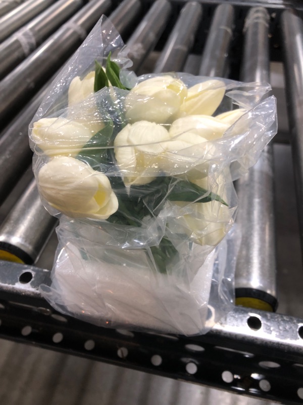 Photo 1 of DILATATA Artificial White Tulips in Vase with Faux Water 5.5" Real Touch Flowers Fake Tulips