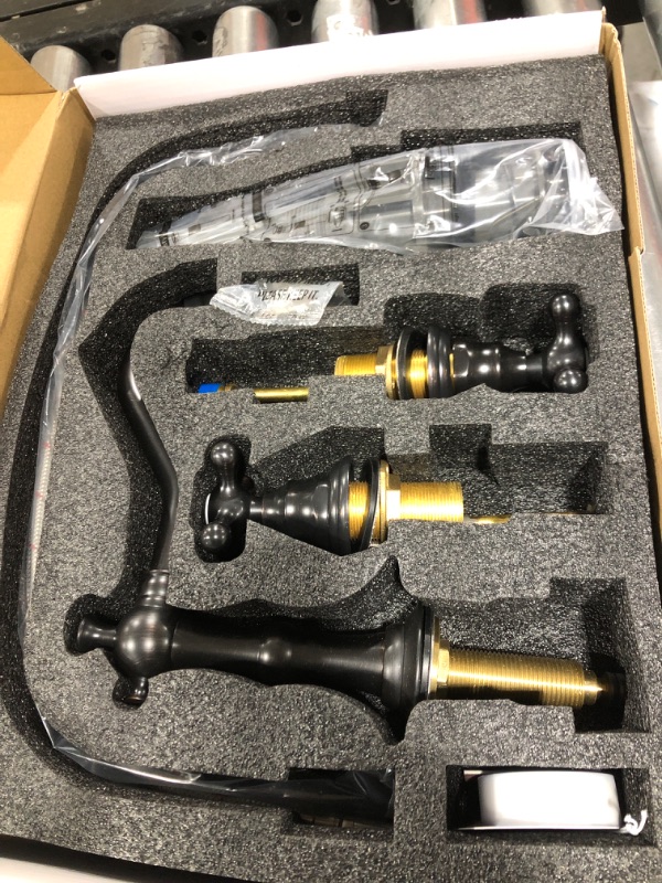 Photo 1 of 2 Handles 3 Holes Faucet Widespread Bathroom Sink Faucet Oil Rubbed Bronze Basin Tap Mixer Supply Hose Included Matching Pop Up Drain