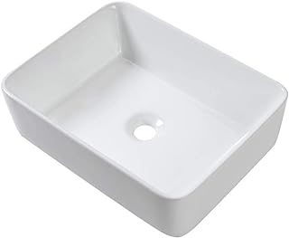 Photo 1 of  Sink Rectangular - Sarlai 19"x15" White Bathroom Sink Rectangle Above Counter Porcelain Ceramic Bathroom Vessel Vanity Sink Art Basin