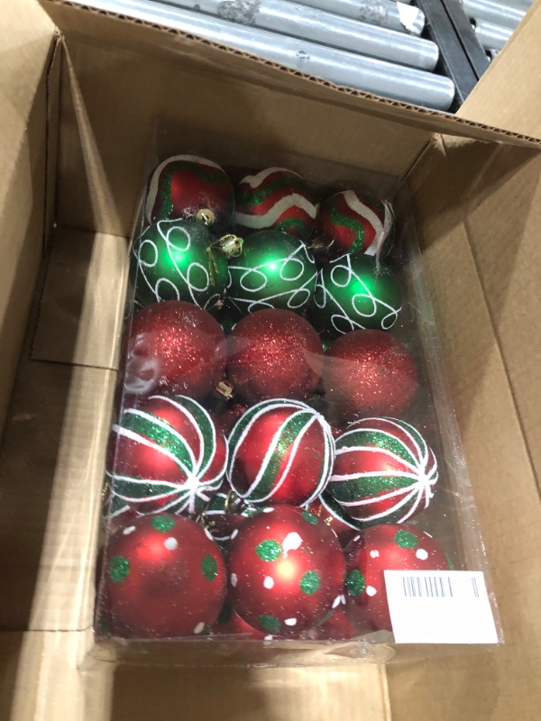 Photo 2 of 30 PCS Christmas Balls Ornaments, Red Green White Christmas Balls Ornaments for Christmas Tree, 2.36" Shatterproof Xmas Tree Balls Decoration, Painting & Glittering Hanging Ball Baubles Color4 2.36Inch