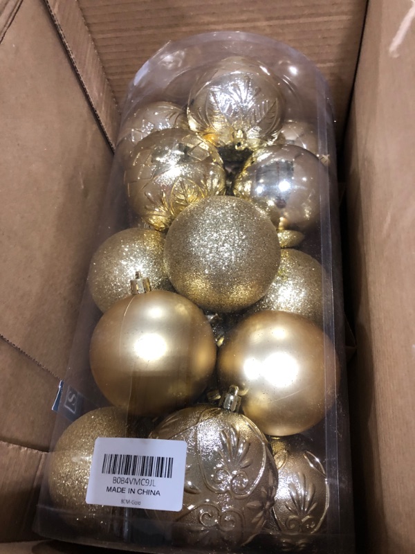 Photo 2 of 20ct Gold Christmas Ball Ornaments Shatterproof Plastic Christmas Tree Decorations for Xmas Party Home Office Holiday Decor -Large Size (3.15", 80mm) Gold 3.15-Inch