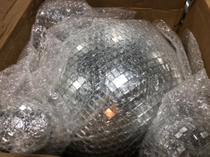 Photo 1 of 4 pack Large Disco Ball Silver Hanging Disco Balls Reflective Mirror Ball Ornament for Party Holiday Wedding Dance and Music Festivals Decor Club Stage Props DJ Decoration (12 Inch, 3 Inch)