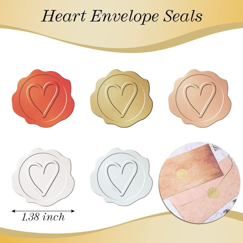 Photo 1 of 300 Pcs Embossed Envelope Seals Stickers Heart Wedding Stickers Gold Self-Adhesive Wax Stickers for Wedding Invitations, Greeting Cards(Gold,Heart) Gold, Heart