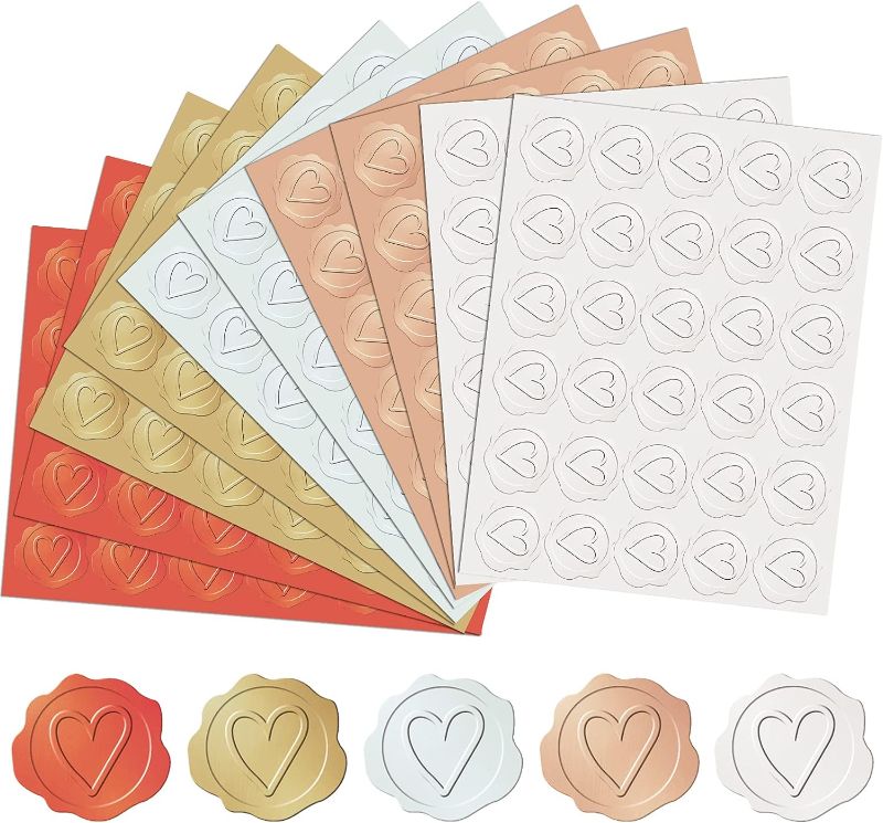 Photo 1 of 300 Pcs Embossed Envelope Seals Stickers Heart Wedding Stickers Gold Self-Adhesive Wax Stickers for Wedding Invitations, Greeting 