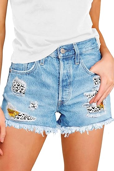 Photo 1 of COUXILY Jean Shorts Womens High Elastic Ripped Denim Shorts Women Distressed Jean Shorts for Summer - M 
