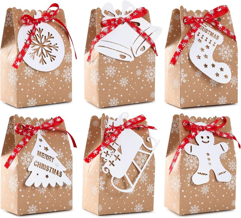 Photo 1 of 24pcs Christmas Goody Bags Bulk Christmas Kraft Gift Bags with Snowflake Ribbons Gingerbread Christmas Tags for Holiday Party Supplies
