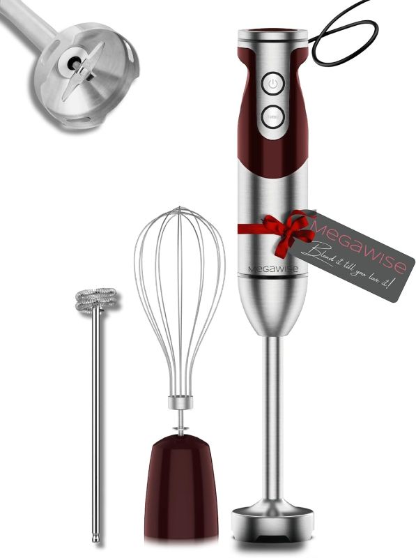 Photo 1 of 3- in-1 Immersion Hand blender, Powerful 1000W Stainless Steel Stick Blender, 4 Sharpe Blades with Whisk, Milk Frother Attachments Wine red