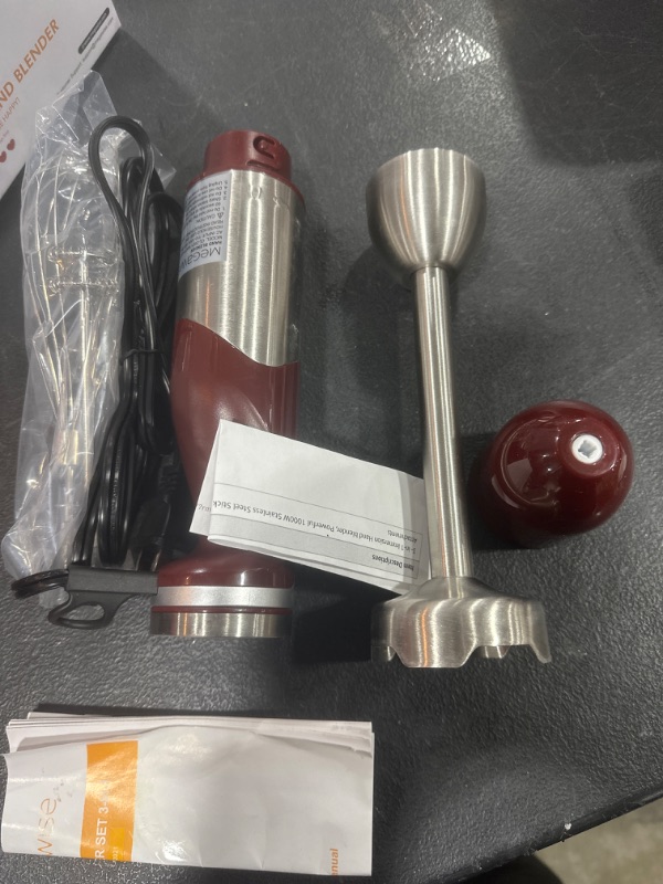 Photo 2 of 3- in-1 Immersion Hand blender, Powerful 1000W Stainless Steel Stick Blender, 4 Sharpe Blades with Whisk, Milk Frother Attachments Wine red