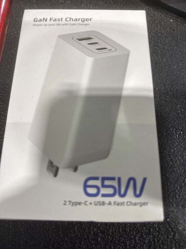 Photo 2 of USB C Charger, 65W GaN 3-Port Fast and Compact C-Type Wall Charger Suitable for MacBook Pro, MacBook Air, iPad, iPhone 15, iPhone 14/Pro and More