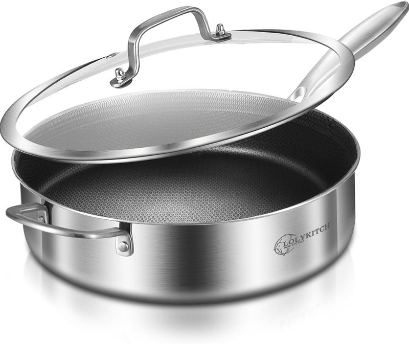 Photo 1 of LOLYKITCH 6 QT Tri-Ply Stainless Steel Non-stick Sauté Pan with Lid, 12 Inch Deep Frying pan, Large Skillet, Jumbo Cooker, Induction Pan, Dishwasher and Oven Safe.(Removable Handle)