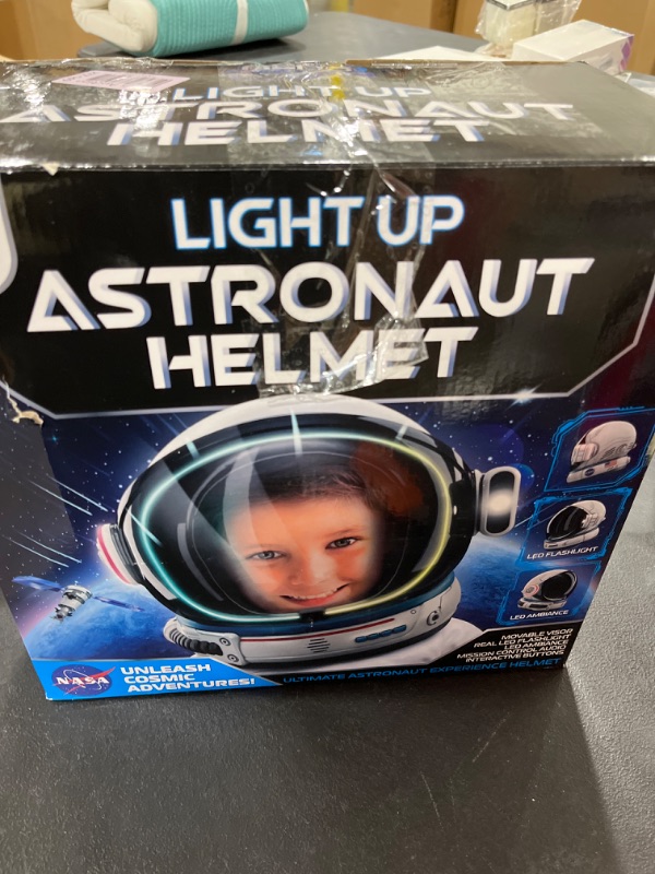 Photo 3 of AEROSQUAD-Astronaut Helmet for Kids, Kids Space Helmet with LED Lights for Christmas Party, Movable Visor & Mission Sounds- Toddler, Role Play Christmas Dress for Boys & Girls