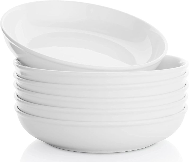Photo 1 of 30 Oz Pasta Bowls, White large Ceramic Salad, Soup, Dinner Bowls Plates, Bowl Set of 6, Oven, Microwave, Dishwasher Safe