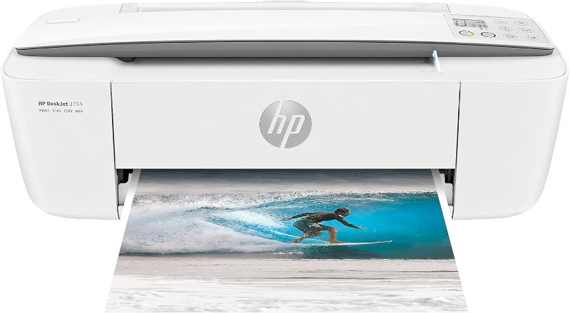 Photo 1 of HP DeskJet 3755 Compact All-in-One Wireless Printer, HP Instant Ink, Works with Alexa - Stone Accent (J9V91A)