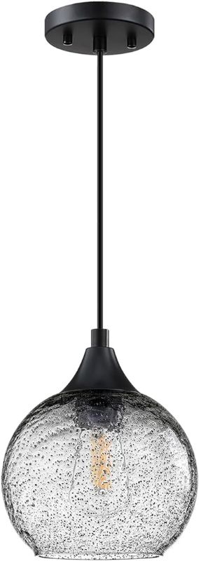 Photo 1 of 1 Light 6.3" Hanging Indoor Kitchen Island Pendant Lights Black Seeded Glass Pendant Ceiling Light Fixtures Black Finish Farmhouse Dinning Over Sink (1 Pack, Ancient Black Seeded Glass)