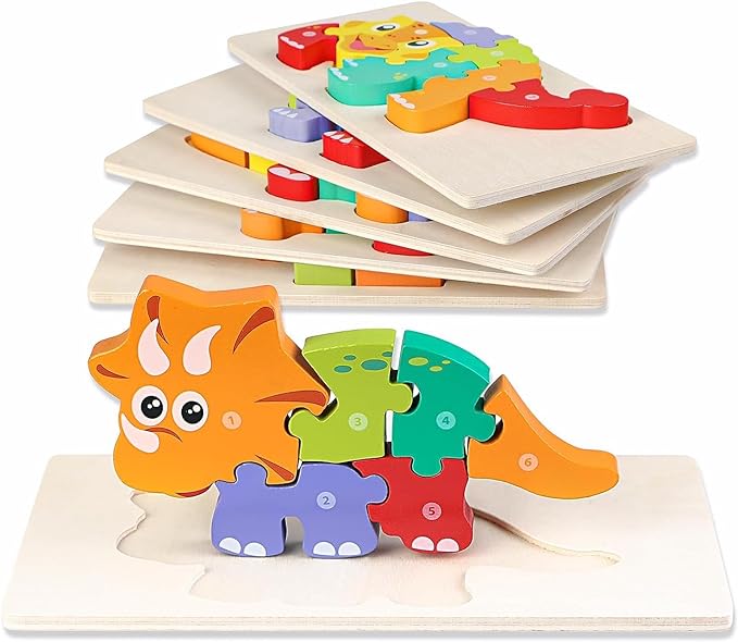 Photo 1 of Pack Dinosaur Puzzles for Kids Ages 3-5 - Montessori Toys for 2 Year Old - Toddler Wooden Puzzles Gifts for Toddlers Age 2-4 Boys Girls