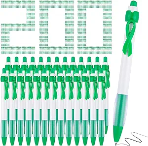 Photo 1 of Mental Health Awareness Retractable Pen Green Ribbon Liver Cancer Kidney Disease Awareness Black Ink Ballpoint Pen Bulk with Individual Packed for Charity Volunteers Activities Supplies(200 Pcs)