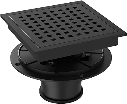 Photo 1 of 6 Inch Square Shower Floor Drain, Matte Black High Flow Shower Drain Kit with Flange, Removable Grid Cover and Hair Filter, Food-Grade SUS 304 Stainless Steel, CUPC Certified(Matte Black)