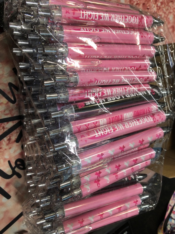 Photo 2 of Qilery 102 Pcs Breast Cancer Awareness Pen Pink Ribbon Pens in Black Ink Retractable Awareness Ribbon Pen 5.39 Inches Long Breast Cancer Pens for Women Men Office School Charity Events Gifts, 6 Styles