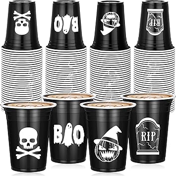 Photo 1 of 
Roll over image to zo
Dandat 120 Pcs 12 oz Halloween Plastic Party Clear Cups Disposable Clear Cups for Halloween Party Favors Supplies Coffee (Spooky)