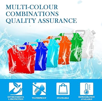 Photo 1 of 6 Pcs Collapsible Water Bag 1.3 Gallon/ 5 L Camping Water Container Emergency No Leak Water Bag Storage Freezable Foldable Water Bag for Camping Hiking Backpacking Riding Outdoor Sport, 6 Colors