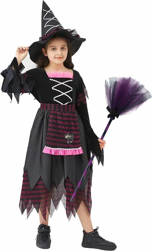 Photo 1 of    SIZE 7/10Wbesty Halloween Witch Costume for Girls Tutu Dress with Lights Free Install Upgrade - Included Witch Bow Hat, Witch Cloak