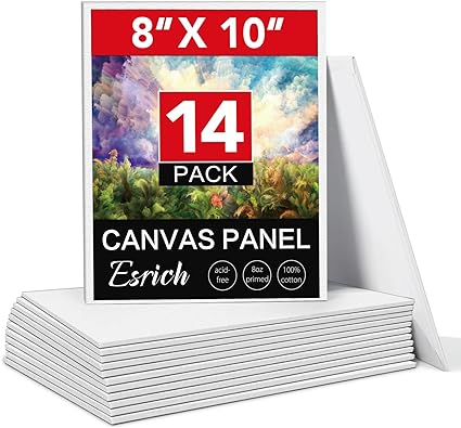 Photo 1 of ESRICH Canvas Boards for Painting 8x10 in,14 Pack Blank Canvas Panels Bulk - 100% Cotton Art Canvas for Oil, Acrylic & Watercolor Painting.