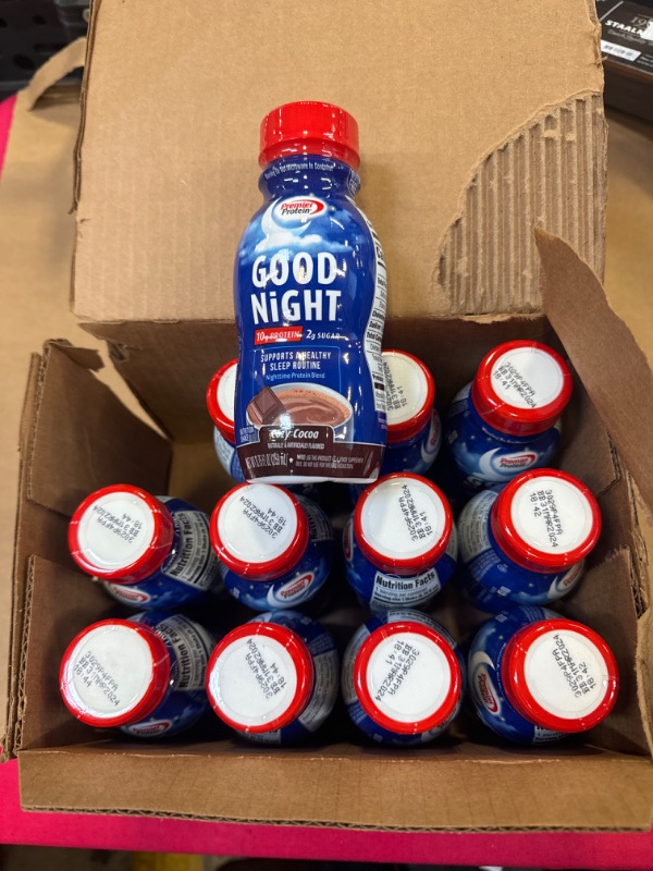 Photo 2 of exp 03-31-2024                 Premier Protein Good Night Protein Shake, Cozy Cocoa, 10g Protein, 2g Sugar, 12 Vitamins & Minerals, Nighttime Protein Blend, Magnesium, Zinc, 8.75 fl oz, 12 Pack