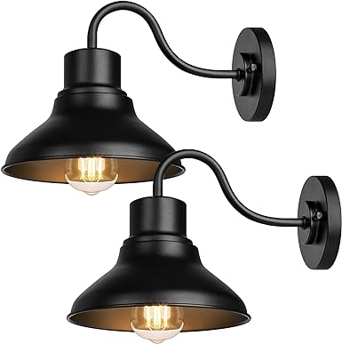 Photo 1 of 2-Pack Outdoor Wall Light Fixtures, Farmhouse Exterior Porch Lights Wall Mount, Industrial Gooseneck Black Barn Lights, Vintage Waterproof Outside Wall Sconces for House Patio Front Door Garage, E26