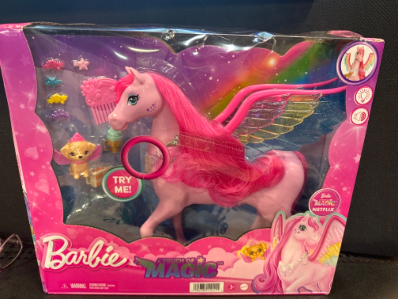 Photo 2 of Barbie Pink Barbie Pegasus with 10 Accessories Including Puppy, Winged Horse Toys with Lights and Sounds, Barbie A Touch of Magic (Amazon Exclusive)