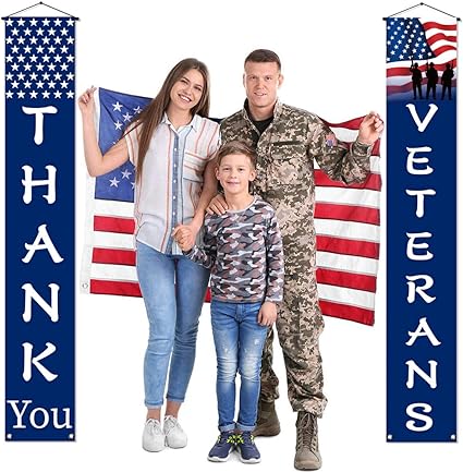Photo 1 of 2 Pcs Veterans Day Decorations, Thank You Veterans Banner Veteran's Day Porch Banner Happy Veterans Day Yard Sign Veterans Thank You Flag Memorial Day Patriotic Decorations for Outdoor Garden