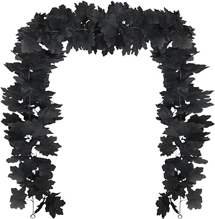 Photo 1 of 2 Pcs Fall Decor Black Garland Artificial Maple Leaf Autumn Garland Fall Wall Hanging Maple Leaves Halloween Decorations for Home Front Door Fall Floral Garlands Thanksgiving Decor (2