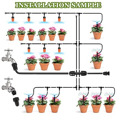 Photo 1 of  Automatic Drip Irrigation Kits, Garden Watering System for Greenhouse, Yard and Lawn - with 1/2 inch 1/4 inch Distribution Tubing Hose Drip Emitters Adjustable Misting Sprinkler Fittings