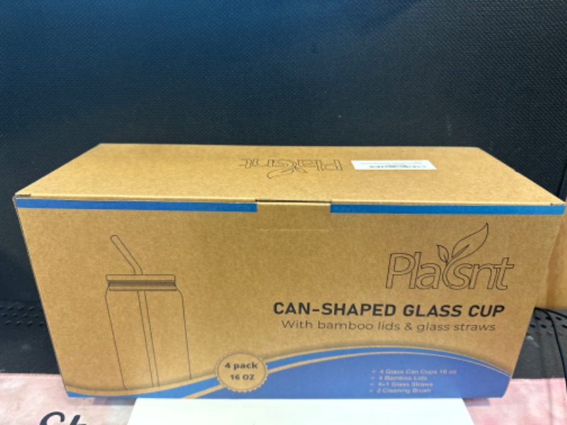 Photo 2 of PLASNT Glass Cups with Lids and Straws, Set of 4, Drinking Glasses with Bamboo Lids and Glass Straws 16 Oz