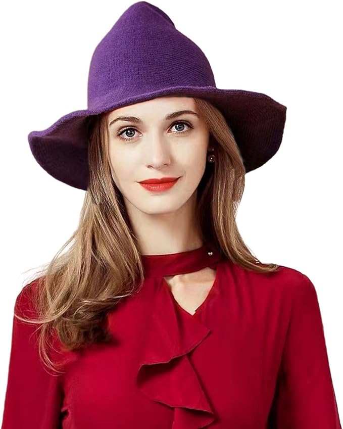 Photo 1 of YINSN Halloween Witch Hat for Women Wide Brim Wool Pointed Hat for Halloween Party Costume Accessory
