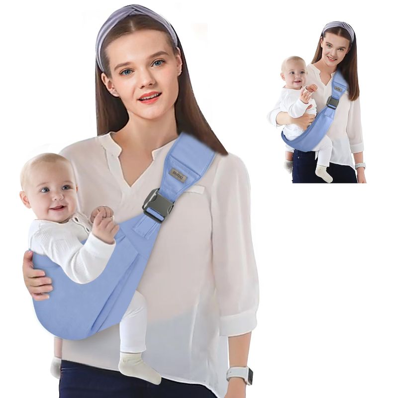 Photo 1 of Baby Sling Carrier, Adjustable One Shoulder Labor-Saving Baby Holder Carrier, Baby Mesh Half Wrapped Sling Hip Carrier for Newborn to Toddler?Sky Blue)
