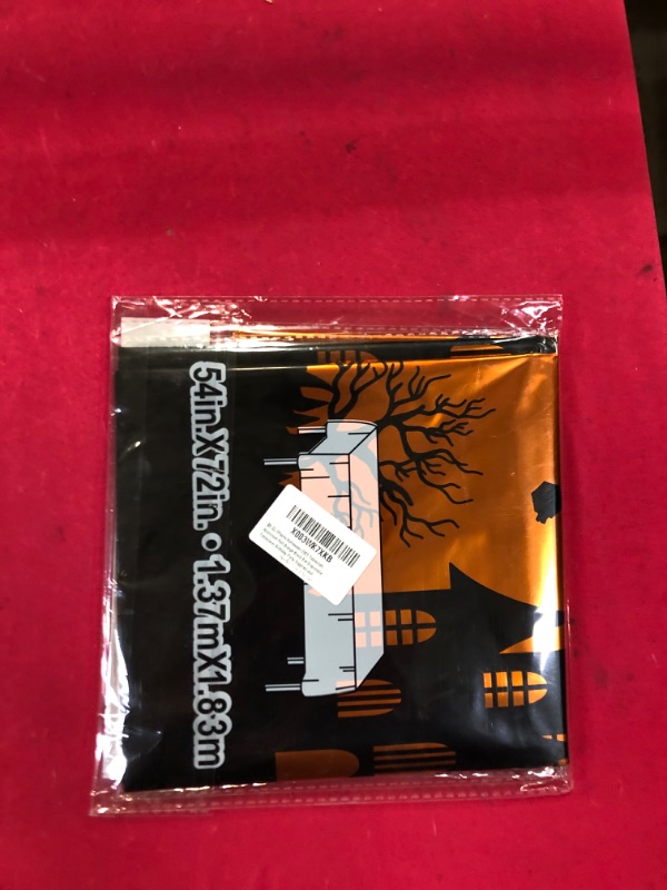 Photo 2 of 2Packs Halloween 2023 Tablecloth Aluminum Foil 0range Black Bat Disposable Tablecover Birthday Party Supplies and Decorations for Kid Baby Shower BatThem Halloween Tables 72"X54",2 Pack
