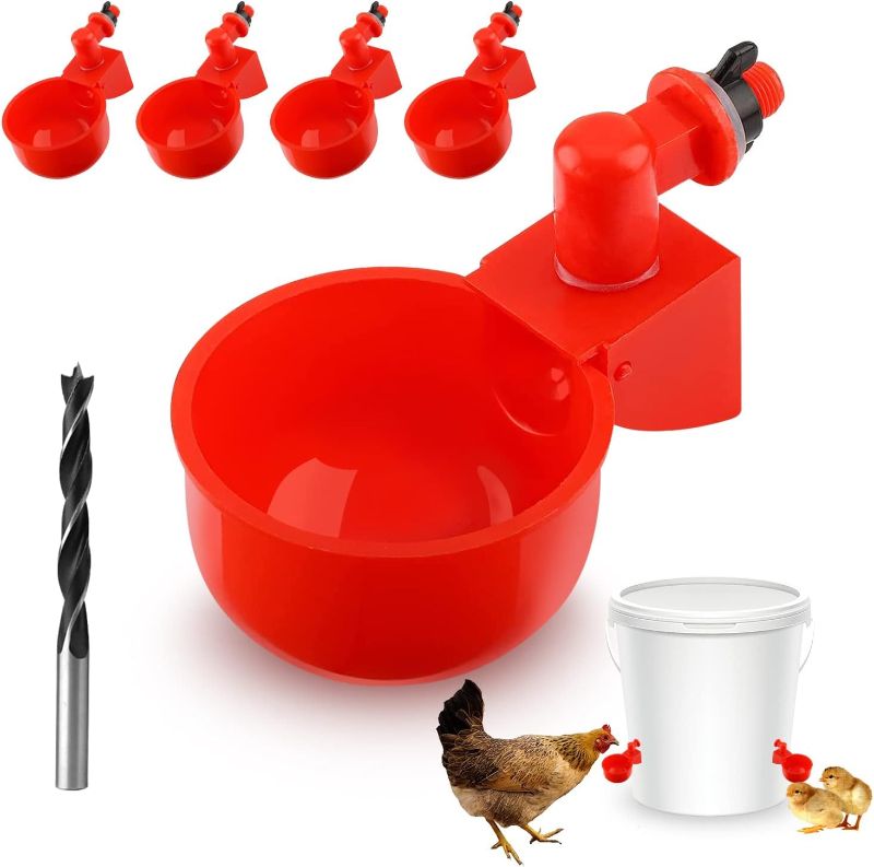 Photo 1 of ?5 Pack ? Chicken Water Cups 3/8 Inch Automatic Chicken Water Feeder Chicken Water Bowls Chicken Waterer Chicken Water Feeder Poultry Waterer Feeder Kit for Ducks,Birds,Geese,Quail. Set of 2
