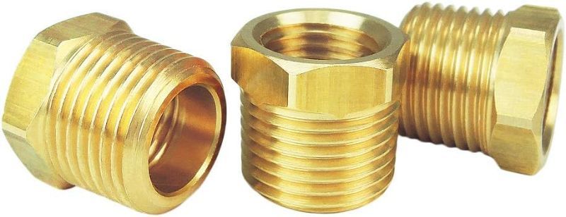 Photo 1 of Nigo Industrial Co. Brass Pipe Fitting, Hex Bushing Reducer, Nominal Pipe Size: 3/8" NPT Male x 1/4" NPT Female (Pack of 3)
