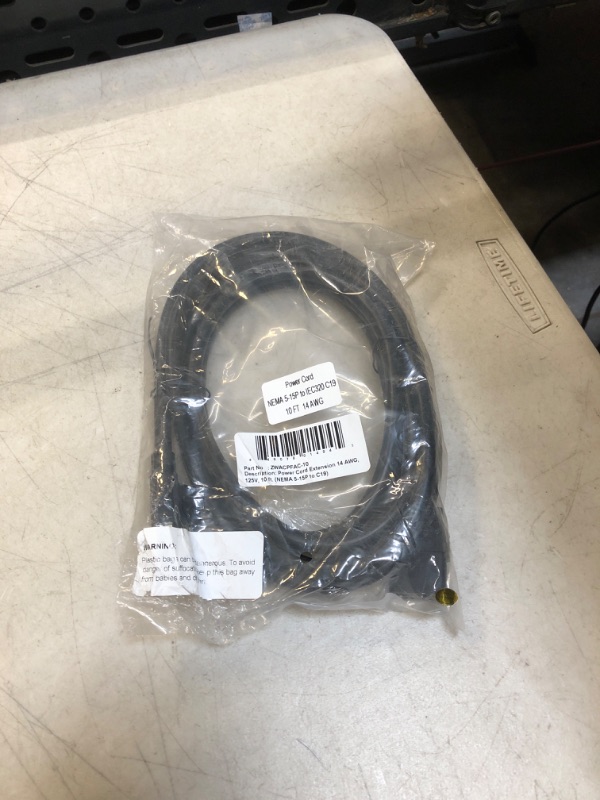 Photo 2 of Cablelera North American Power Cord Extension, NEMA 5-15P to C19, 10', 14 AWG, 15A, 125V (ZWACPFAC-10)