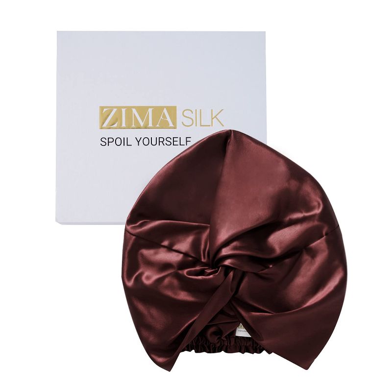 Photo 1 of ZIMASILK 22 Momme 100% Mulberry Silk Bonnet for Sleeping & Women Hair Care, Highest Grade 6A Silk hair wrap for sleeping with Premium Elastic Stay On Head (1Pc, Burgundy)
